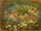 Robert Laessig, Spring Landscape with Bird'S Nest and Wildflowers, Oil on board