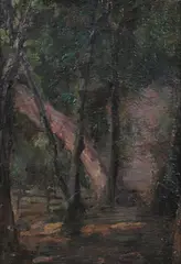 George Fuller, Forest Scene, Oil on board