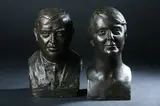 Continental School, Bust of Man and Woman: Two Works, Bronze - Height: 12 in., each