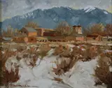 Dan Bodelson, Winter-Ranchos de Taos, Oil on panel