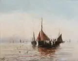 James Webb, Fishing Boats Off Coast, Oil on canvas