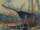 Dry Dock by American School, Oil on board, sold Jun 2012
