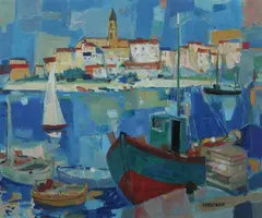 Pierre Bordenave, Port Sur Las Costa Brava, Oil on canvas