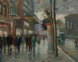 Charles Allen Duval, Crowed Parisian Street Scene, Oil on canvas