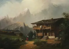 Heinrich Bürkel, PRUNCH SCHEPEN AM ZIRLER BERG, indentified, Oil on canvas