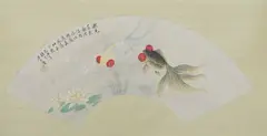 Untitled by Wang Yachen, FISH IN THE POND, two ink and color on paper fans, signed and sealed, offered Jul 2012