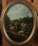 STONE HOUSE ON THE RIVER and THE AQUEDUCT: TWO WORKS by Continental School, Oil on board, offered Jul 2012