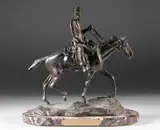 WILL ROGERS , later casting by Charles Marion Russell, Bronze, dark brown patina on a rouge de fer marble base. - Height: 10 in, sold Jul 2012