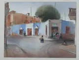 Mexican School, Town Center, Watercolor