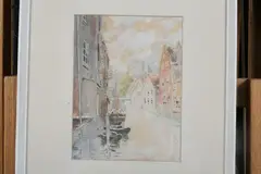 T.E, Dutch Canal, Watercolor on gouache