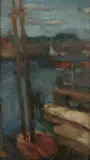 Continental School, Mediterranean Port Scene, Oil on canvas
