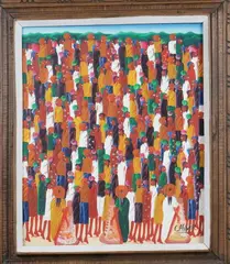 Laurent Casimir, Crowded Market, Oil on canvas.