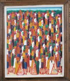 Laurent Casimir, Crowded Market, Oil on canvas.