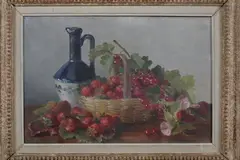 Solange Denienne, Basket of Strawberries and Pitcher, Oil on canvas