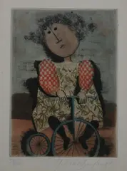 Graciela Rodo Boulanger, Girl on Bike, Color etching
