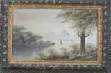 Continental School, Mountain Lake with Boats, Oil on canvas