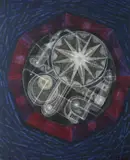 Margo Hoff, Star Clock, Oil collage on canvas