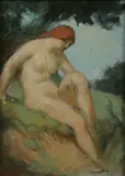 Milton Herbert Bancroft, Nude Seated Beneath a Tree, NUDE SEATED BENEATH A TREE, oil on panel