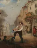 Boy in the Square by Continental School, BOY IN THE SQUARE, oil on canvas, sold Sep 2012