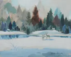 Hardie Gramatky, Deer in Snowy Field, Watercolor