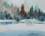 Hardie Gramatky, Deer in Snowy Field, Watercolor