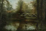 Foot Bridge Over Creek by American School, FOOT BRIDGE OVER CREEK, oil on canvas, sold Sep 2012