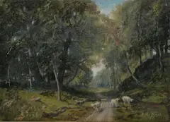 L. Clarence Ball, Indiana Landscape with Sheep, Oil on canvas