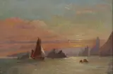 Sailboat at Dawn Along Rocky Coast by British School, SAILBOAT AT DAWN ALONG ROCKY COAST, oil on canvas, offered Sep 2012
