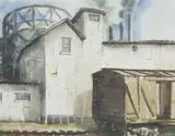 Robert Barrett, Train Yard Scene, Watercolor