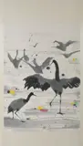 Wu Guan Zhong, Untitled, CRANES, ink and color on paper scroll, signed, sealed and dated 1989