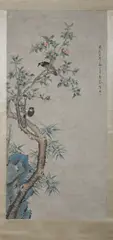 Untitled by Ma Quan, BIRDS ON FLOWERING TREE, ink and color on paper scroll, signed and sealed, offered Sep 2012