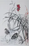 Huang Zhou, Rooster and Chickens, ROOSTER AND CHICKENS, ink and color on paper