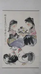 Untitled by Cheng Shi Fa, TWO GIRLS AND TWO HENS, ink and color on paper scroll, signed, sealed and dated "Wu Wu" 1978, sold Sep 2012