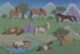 D. Saruul, Eight Horses, Gouache on linen, signed and sealed, dated 2004