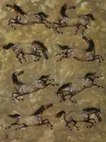 Tslmon Damba, Happy Eight Horses, Textured acrylic and water color on paper