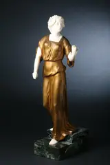 Professor Otto Poertzel, Classical Beauty, Gilt-bronze and ivory; on a stepped green marble base, base signed Prof