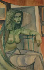 Jorge Dumas, Gazing Woman, Oil on board