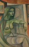 Jorge Dumas, Gazing Woman, Oil on board
