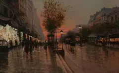 Fausto Giusto, Paris Street Scene at End of Day, Oil on canvas
