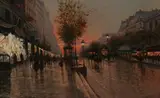 Fausto Giusto, Paris Street Scene at End of Day, Oil on canvas
