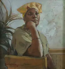 Burton Silverman, African American Woman Contemplating, Oil on canvas