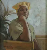 Burton Silverman, African American Woman Contemplating, Oil on canvas
