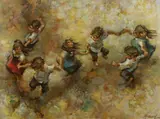 George Michaux, Children Forming a Whipping Lane, Oil on canvas