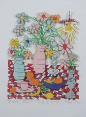 Table Life by James Rizzi, Lithograph with hand-cut construction, sold Sep 2012
