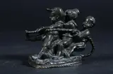 American School, Kids and Dog Playing Tug of War, Bronze - Height: 4 in