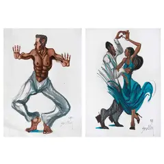 Guillermo Scully, a) Bailarín, Acuarela y tinta sobre papel