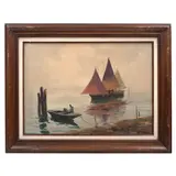Firmado T. Belisario, Marina, Óleo sobre tela