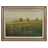 Firmado Basco, Paisaje campirano de flores, Óleo sobre tela