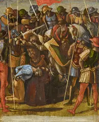Luca Signorelli, Der Heilige Nikolaus von Bari rettet drei Ritter vor der Hinrichtung, Öltempera auf Holz