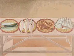 Bernhard Dörries, Südliche Fische, 1977, Tempera auf Leinwand
